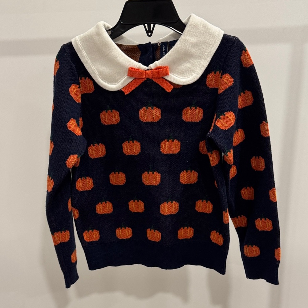 Janie and Jack Navy and Orange Pumpkin Sweater